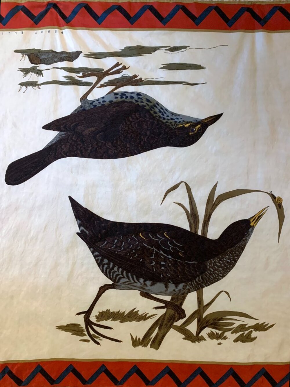 Vintage Perry Ellis Silk Scarf 31” Square Rolled Hem Bird Design - Picture 9 of 10